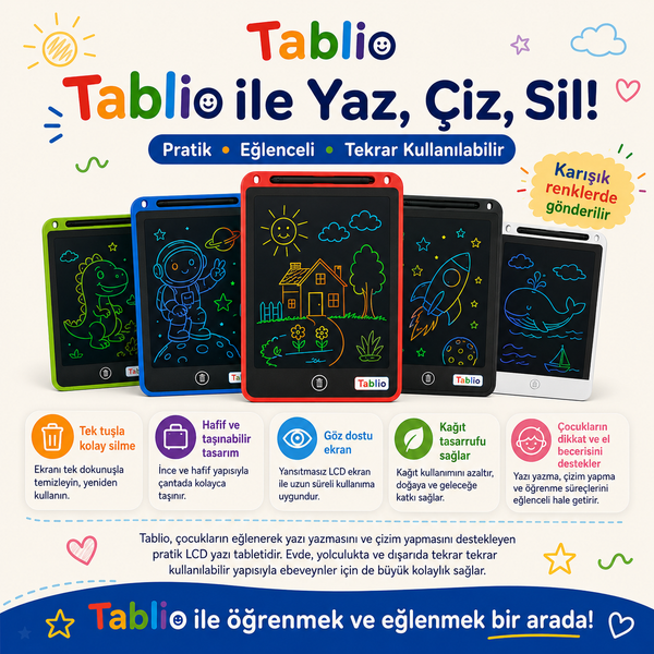 Tablio Çocuk LCD Manyetik Sihirli Yazı Tableti