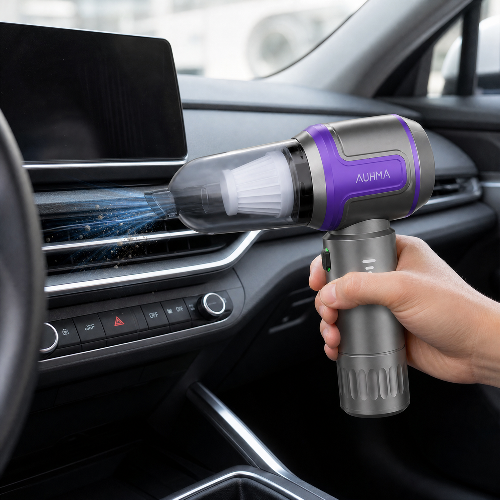 Auhma Şarjlı Oto Süpürgesi – 2'si 1 Arada Vakum + Üfleme, 10 Parça Set